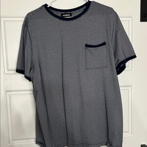 Express Men's Patterned Navy and White Tee